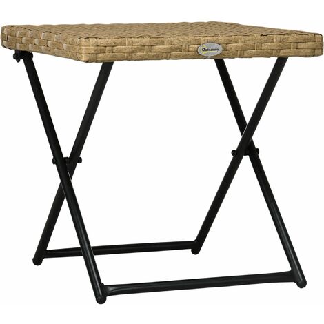 Tavolino da Giardino Pieghevole Salvaspazio 40x40x40 cm in Rattan Sintetico e Acciaio Colore Vimini
