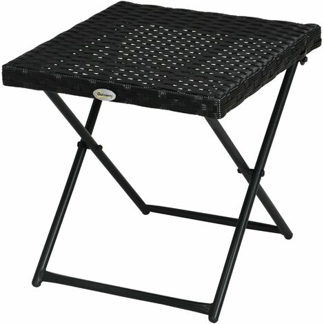 Tavolino da Giardino Pieghevole Salvaspazio 40x40x40 cm in Rattan Sintetico e Acciaio Nero
