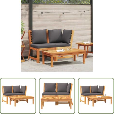 Tavolino da giardino -  Set Divani Giardino 3pz Cuscini Grigio Scuro Acacia Massello
