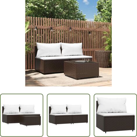 Tavolino da giardino -  Set Mobili da Giardino 3 pz con Cuscini in Polyrattan Marrone