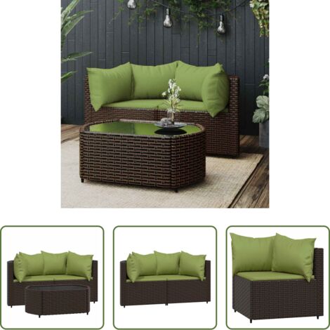 Tavolino da giardino -  Set Mobili da Giardino 3 pz con Cuscini in Polyrattan Marrone