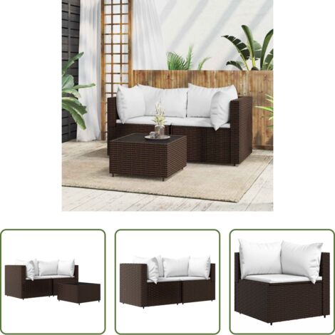Tavolino da giardino -  Set Mobili da Giardino 3 pz con Cuscini in Polyrattan Marrone