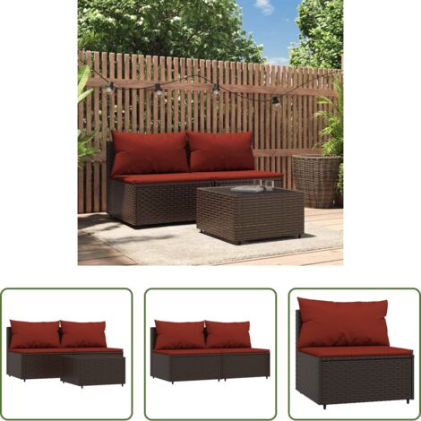 Tavolino da giardino -  Set Mobili da Giardino 3 pz con Cuscini in Polyrattan Marrone