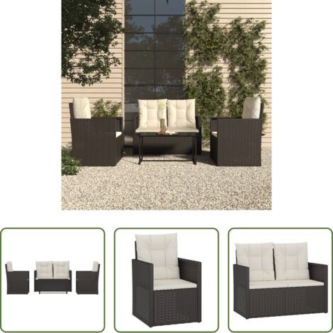 Tavolino da giardino -  Set Salotto da Esterno 4 pz con Cuscini in Polyrattan Nero
