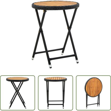 Tavolino da giardino -  Tavolino da Tè Nero 60 cm in Polyrattan e Massello di Acacia