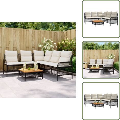 Tavolino da giardino - vidaXL Set Divani da Giardino 2 pz con Cuscini in Polyrattan Nero - Rattan PE