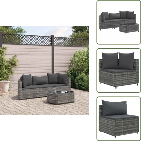 Tavolino da giardino - vidaXL Set Divani da Giardino 4 pz con Cuscini in Polyrattan Grigio - Arredamento da esterno