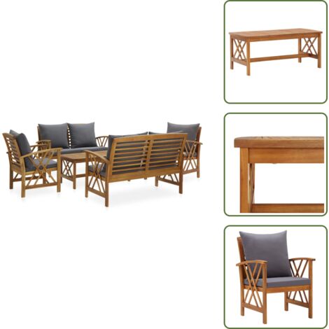 Tavolino da giardino - vidaXL Set Divani da Giardino 5 pz con Cuscini in Massello di Acacia - Cuscini da giardino