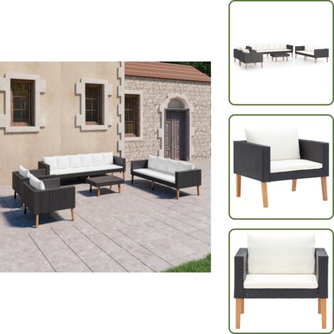 Tavolino da giardino - vidaXL Set Divani da Giardino 5 pz con Cuscini in Polyrattan Nero - Divano in rattan