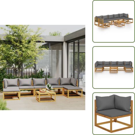 Tavolino da giardino - vidaXL Set Divani da Giardino 8 pz con Cuscini in Massello di Acacia - Sedute esterne