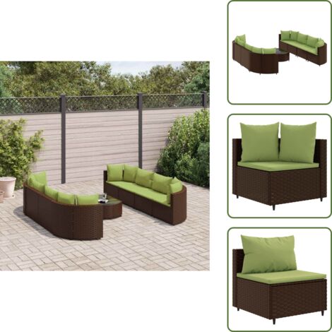 Tavolino da giardino - vidaXL Set Divani da Giardino 9pz con Cuscini Marrone in Polyrattan - Rattan PE