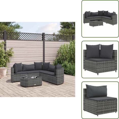Tavolino da giardino - vidaXL Set Divano da Giardino 6 pz con Cuscini Grigio in Polyrattan - Arredamento da esterno