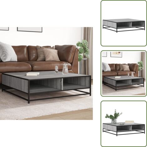 Tavolino da interno - vidaXL Tavolino Grigio Sonoma 100x100x30 cm in Truciolato e Metallo - Tavolino da soggiorno