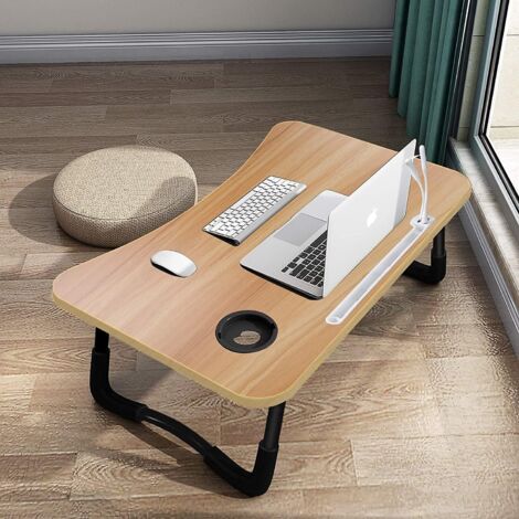 Tavolino da letto pieghevole, supporto per laptop con 4 porte USB/cassetto/portabicchieri/portablocco (60x40 cm)