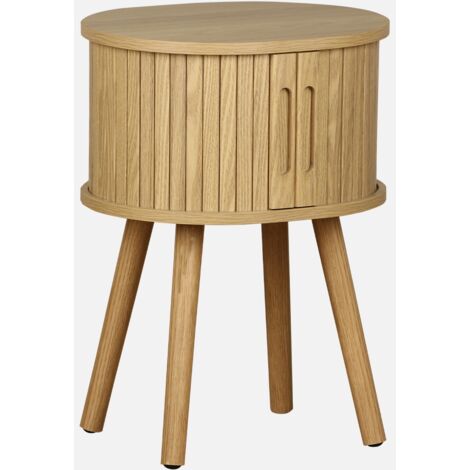 Tavolino da notte scandinavo con decorazioni in legno, 2 porte scorrevoli