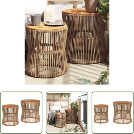 Tavolino da patio - Tavolini da Giardino 2pz con Piano in Legno Beige in Polyrattan