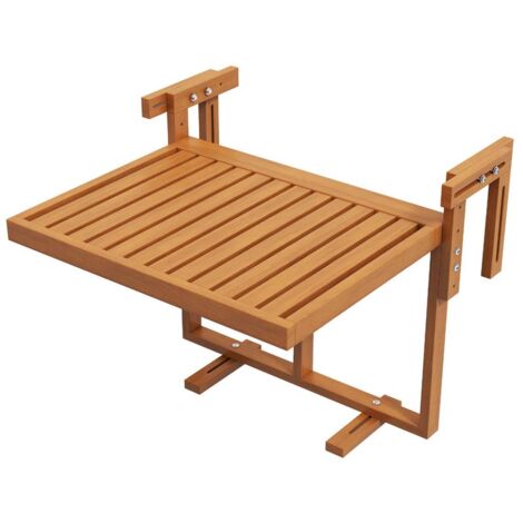 TAVOLINO DA RINGHIERA PER BALCONE PIEGHEVOLE E REGOLABILE IN LEGNO. COLORE TEAK