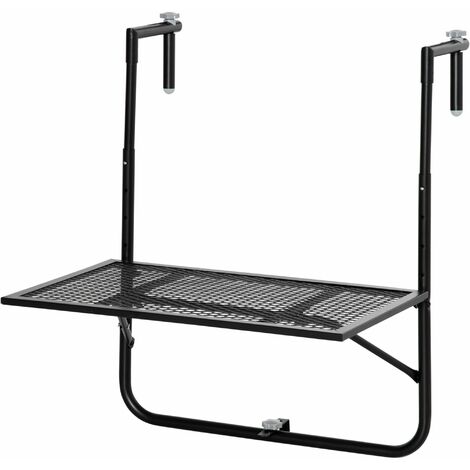 Tavolino da Ringhiera Pieghevole 60x60x57-72 cm in Metallo Nero