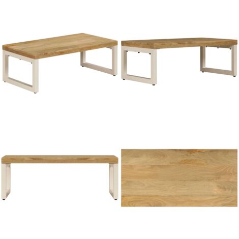 Tavolino da Salotto 100x50x35 cm Legno Massello Mango e Acciaio - Tavolo da pranzo - Scrivania