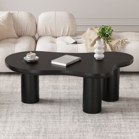 Tavolino da salotto 107x66x40.5cm piano laccato MDF gambe PVC leggero e resistente nero per soggiorno