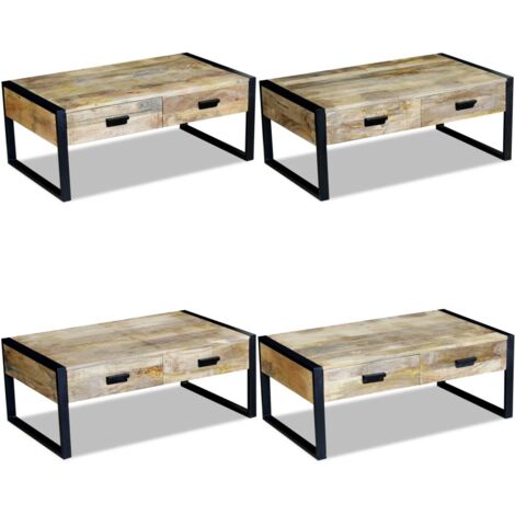 Tavolino da Salotto 2 Cassetti in Massello di Mango 100x60x40cm - Tavolino in legno di mango - Cassetti