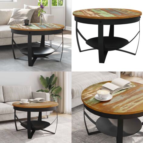 Tavolino da Salotto Ø68x43 cm in Legno Massello di Recupero - Tavolino in legno massello - Legno di recupero