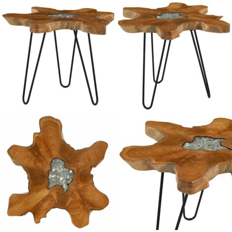Tavolino da Salotto 70x45 cm Legno Massello Teak e Poliresina - Tavolo in teak - Tavolino in legno massello