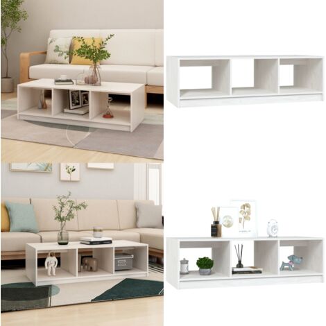 Tavolino da Salotto Bianco 110x50x34 cm Legno Massello di Pino - Tavolo da salotto in legno - Tavolino in legno massello