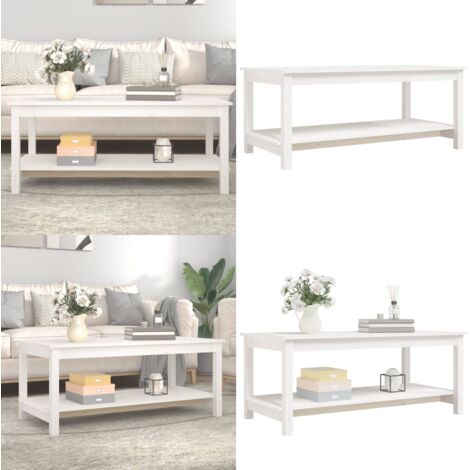 Tavolino da Salotto Bianco 110x55x45 cm Legno Massello di Pino - Tavolo da salotto - Tavolo da divano