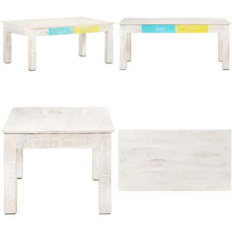 Tavolino da Salotto Bianco 110x60x45 cm in Massello di Mango - Tavolino in legno - Tavolino in legno massello