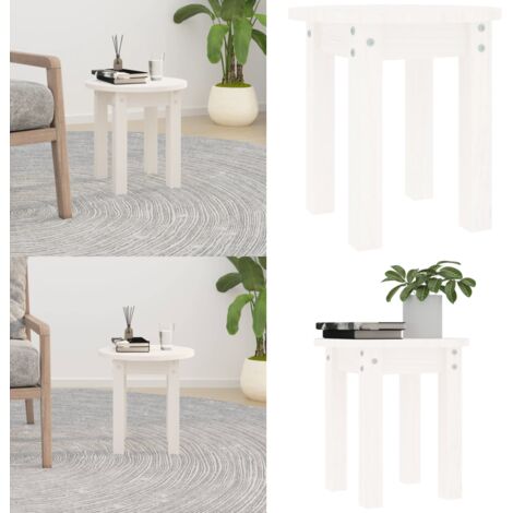 Tavolino da Salotto Bianco Ø 35x35 cm in Legno Massello di Pino - Tavolino in legno massello - Tavolino in pino