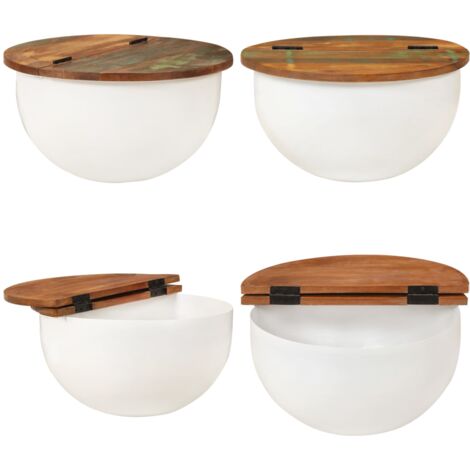 Tavolino da Salotto Bianco 50x27 cm Legno Massello di Recupero - Legno massello di recupero - Tavolino da divano