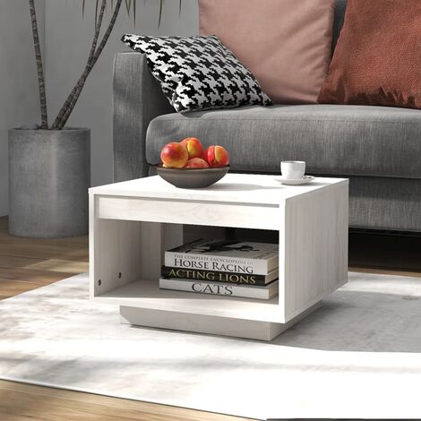 Tavolino da Salotto Bianco 50x50x33,5 cm Legno Massello di Pino vidaXL