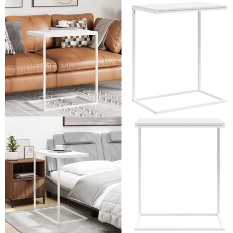 Tavolino da Salotto Bianco 55x35x66 cm in Legno Multistrato - Tavolino a forma di C - Tavolino in legno multistrato