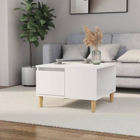 Tavolino a caffè con piedi in legno chiaro anta scorrevole elegante vari  colori colore : Bianco Lucido