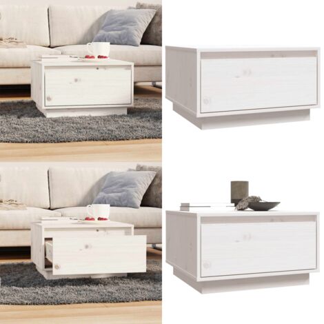Tavolino da Salotto Bianco 55x56x32 cm Legno Massello di Pino - Tavolo da soggiorno - Tavolino in legno