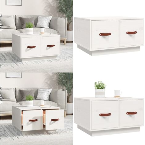 Tavolino da Salotto Bianco 60x53x35 cm Legno Massello di Pino - Tavolino in legno massello - Tavolino in pino