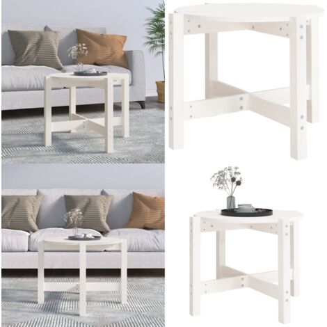 Tavolino da Salotto Bianco Ø 62,5x45 cm Legno Massello di Pino - Tavolino in legno - Tavolino in pino