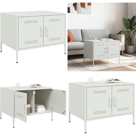 Tavolino da Salotto Bianco 68x50x50,5 cm in Acciaio - Tavolino in acciaio - Tavolino industriale