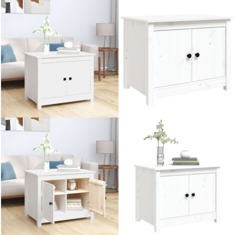 Tavolino da Salotto Bianco 71x49x55cm in Legno Massello di Pino - Tavolino in pino - Tavolino da salotto con scomparti