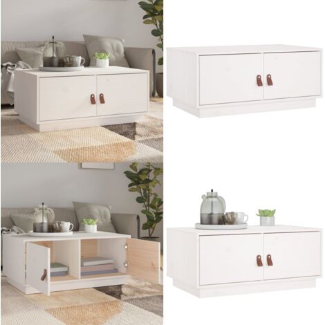 Tavolino da Salotto Bianco 80x50x35cm in Legno Massello di Pino - Tavolino in pino - Tavolino da salotto moderno