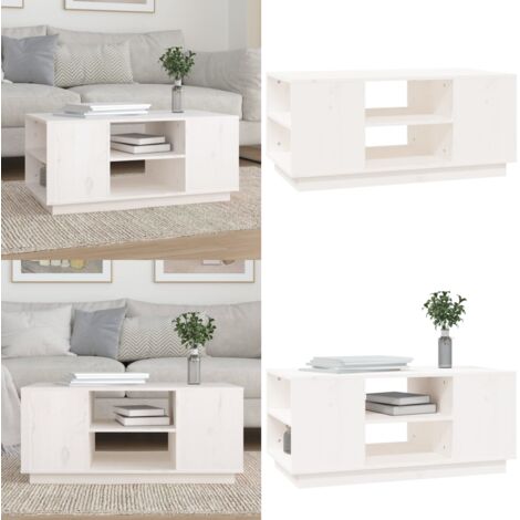 Tavolino da Salotto Bianco 90x49x40,5 cm Legno Massello di Pino - Tavolino da salotto in pino - Tavolino da salotto bianco