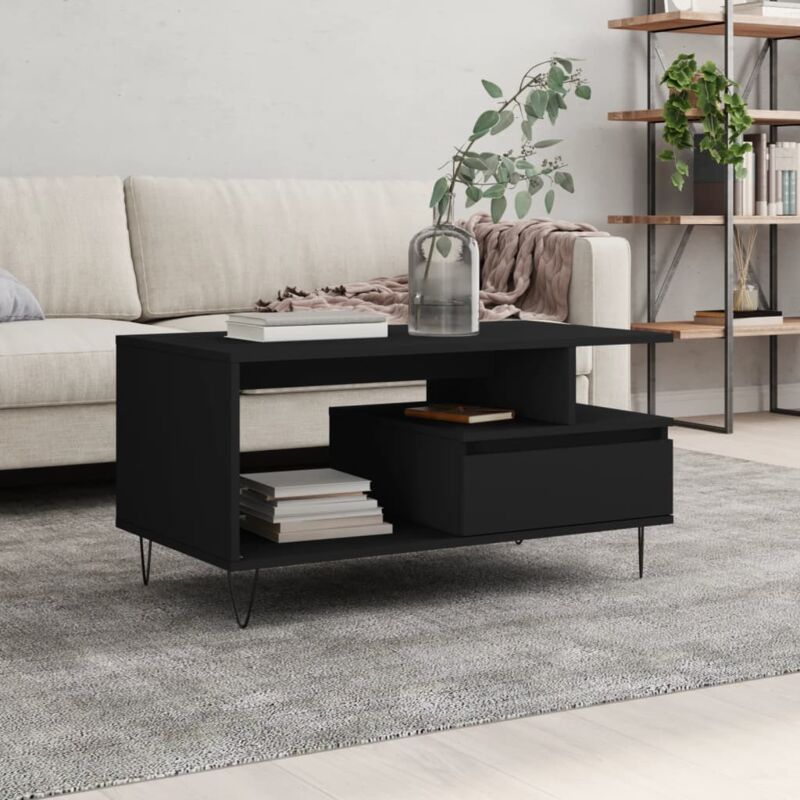 Tavolino da Salotto Nero 90x49x45 cm in Legno Multistrato Vidaxl 33677