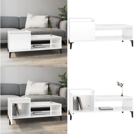 Tavolino da Salotto Bianco Lucido 100x50x45cm Legno Multistrato - Tavolino in legno - Tavolino da soggiorno