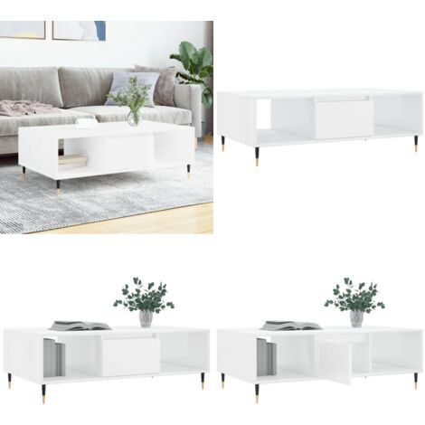 Tavolino da Salotto Bianco Lucido 104x60x35cm Legno Multistrato - Tavolino in legno multistrato - Tavolino da salotto bianco lucido