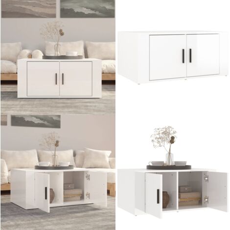 Tavolino da Salotto Bianco Lucido 80x50x36cm Legno Multistrato - Tavolino da divano - Tavolino in legno