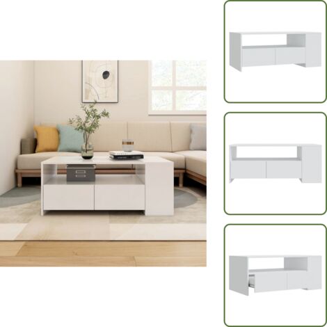 Tavolino da salotto bianco - vidaXL Tavolino da Salotto Bianco 102x55x42 cm in Legno Multistrato - Tavolino da salotto con mensola
