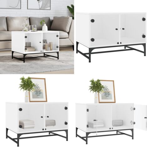 Tavolino da Salotto con Ante in Vetro Bianco 68,5x50x50 cm - Tavolino con ante in vetro - Tavolino moderno