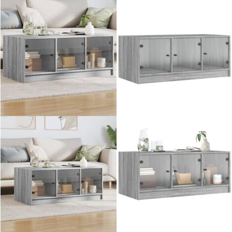 Tavolino da Salotto con Ante in Vetro Grigio Sonoma 102x50x42cm - Tavolino con ante in vetro - Tavolino moderno