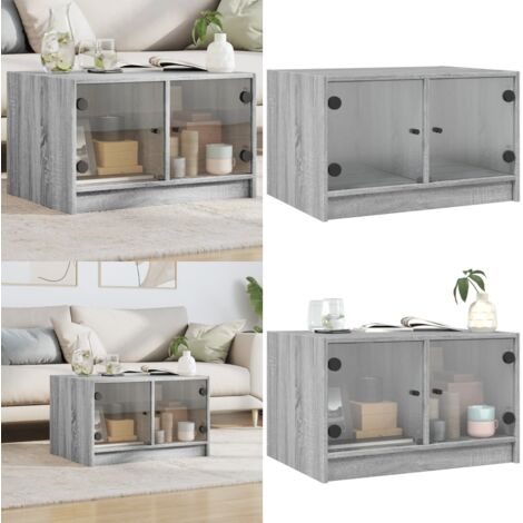 Tavolino da Salotto con Ante in Vetro Grigio Sonoma 68x50x42 cm - Tavolino con ante in vetro - Tavolino moderno